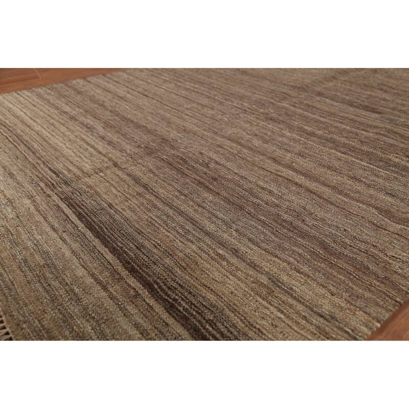 All-Over Striped Brown Kilim Persian Area Rug Handmade Wool Carpet - 5'0"x 6'6"