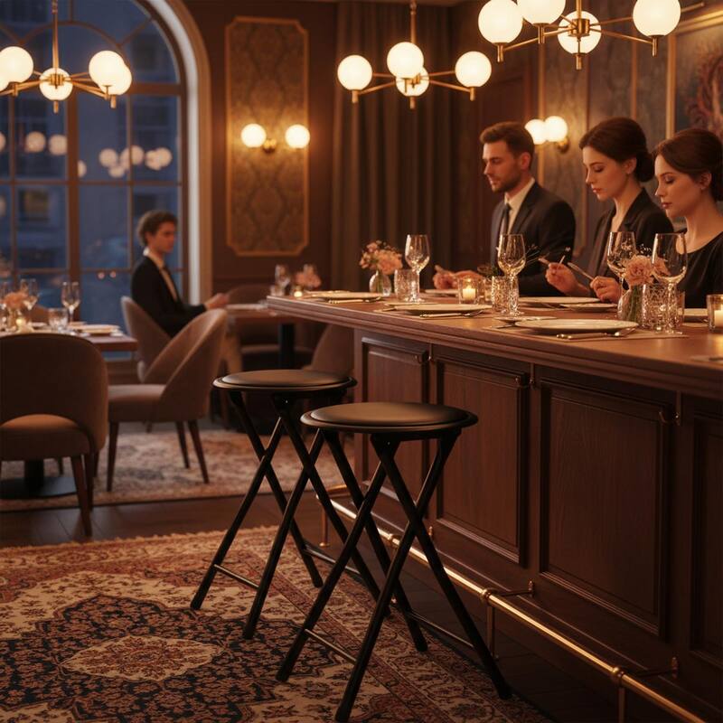 Homylin 18-Inch Folding Stool with Padded PVC Seat, Portable Foldable Metal Stool for Indoor & Outdoor Use