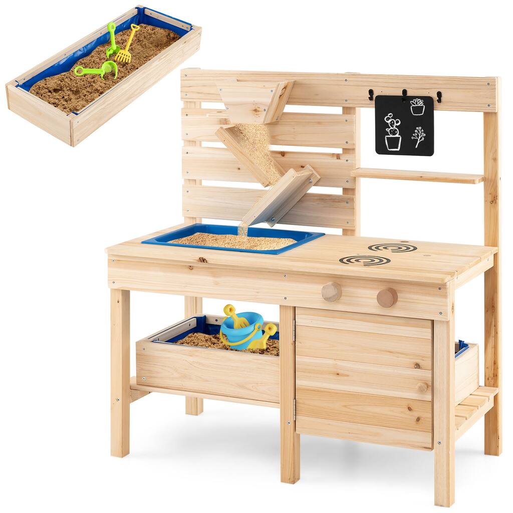Outdoor Play Pretend Kitchen with Detachable Sandbox and Removable Sink-Natural - Multi