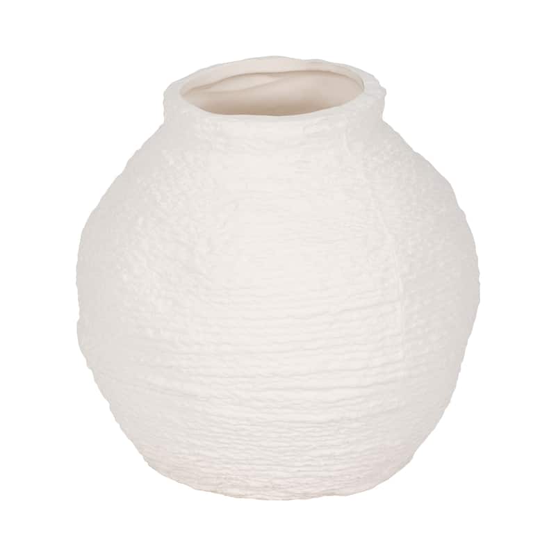 Sagebrook Home Woven Textured Vase, White, Round, Solid Color, Tranquil Waters Decorative Item