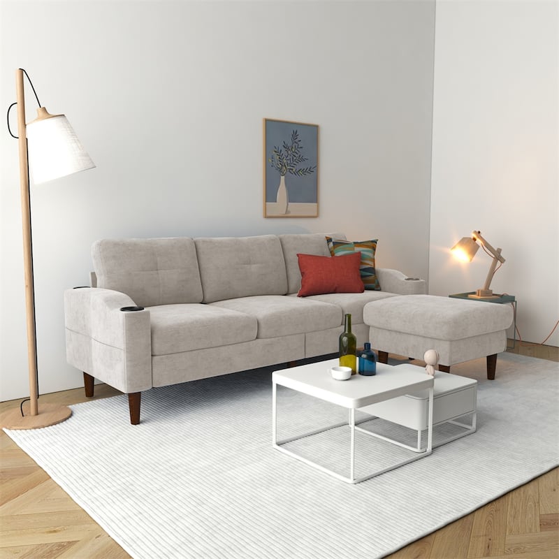 Convertible Combination Sofa L-Shaped Sofa w/Storage Cabinet Footstool - Beige