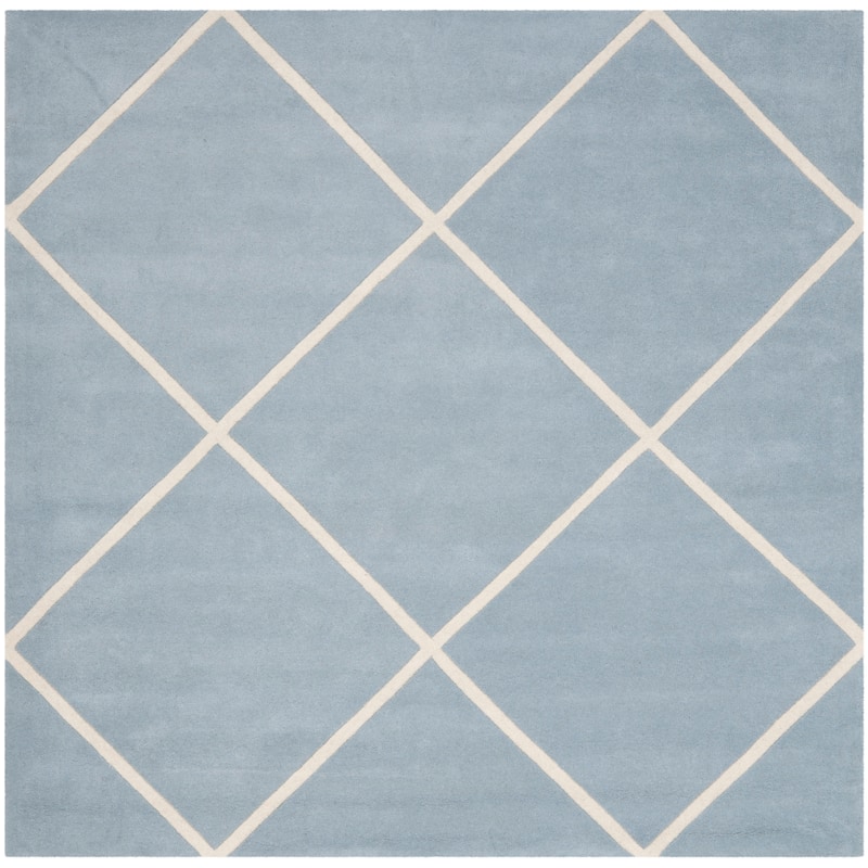 SAFAVIEH, Handmade Chatham Ezzelina Modern Moroccan Wool Rug - 7' Square - Blue/Ivory