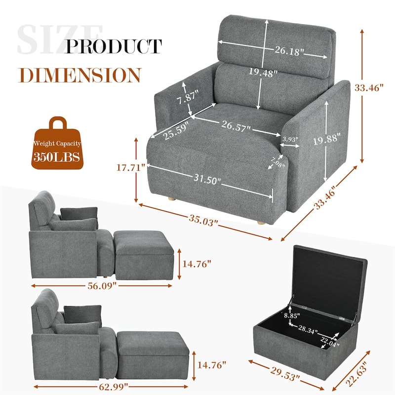 GDFStudio - Oversized 35" Accent Chair with Storage Ottoman