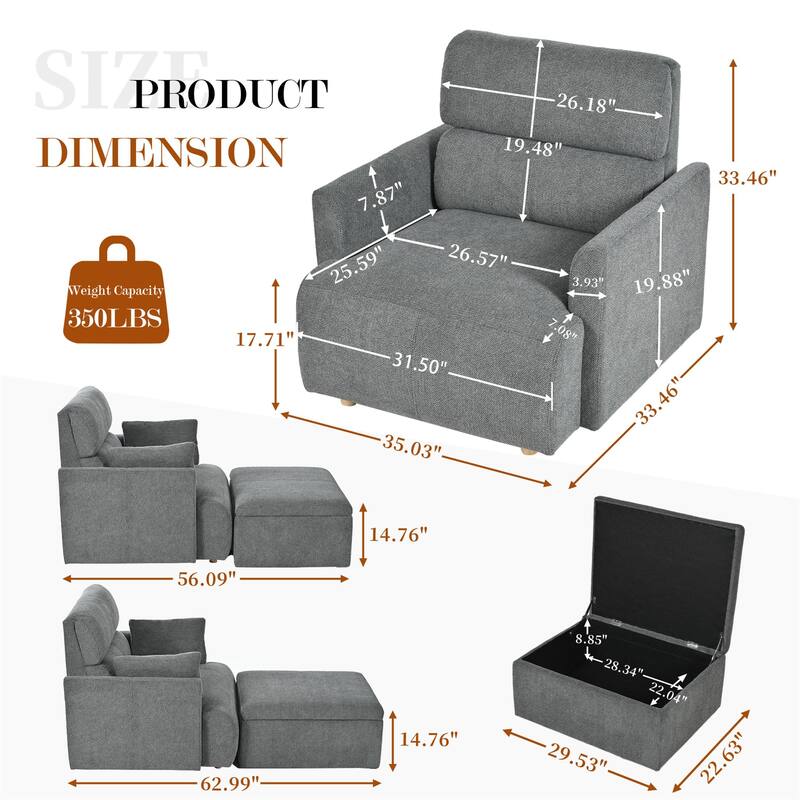Mid-Century Wide & Deep Seat Accent Armchair with Srotage Ottoman