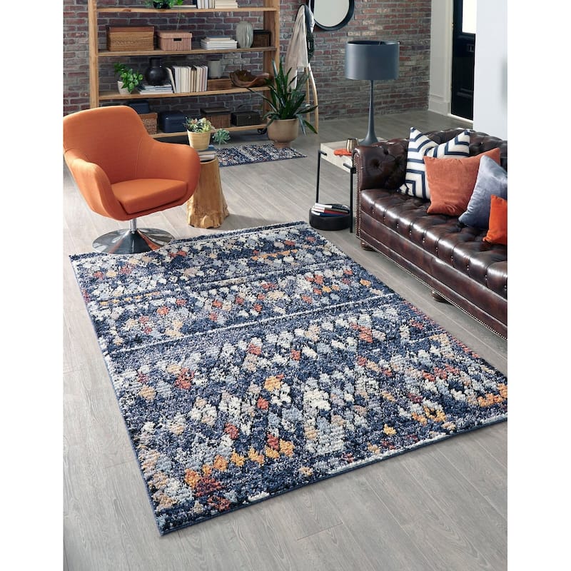 Contemporary Zaire Collection Area Rug - Navy Blue - 7'1"x10'