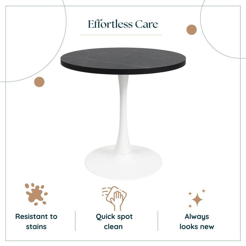 Bristol 36" Round Dining Table for 4 with MDF Top and Modern White Iron Base for Kitchen & Dining Room