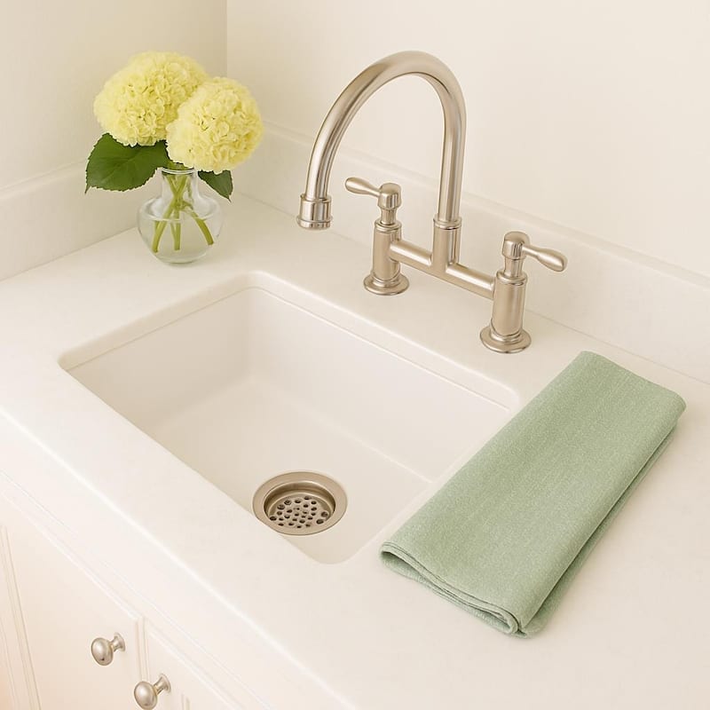 Eden Crisp White Fireclay 23" Single Bowl Undermount Kitchen Sink and Drain - 23 x 18 x 8.5