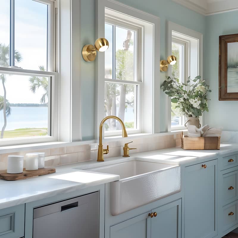 Modern 1-Light Gold Brass Wall Sconce Metal Bathroom Vanity Lights with Dome Shade - 4.7" L x 7" W x 8" H
