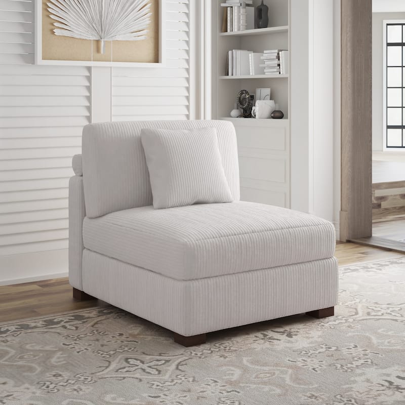 Corduroy Couch Modular Sectional Sofa with Pillows - Armless - Beige