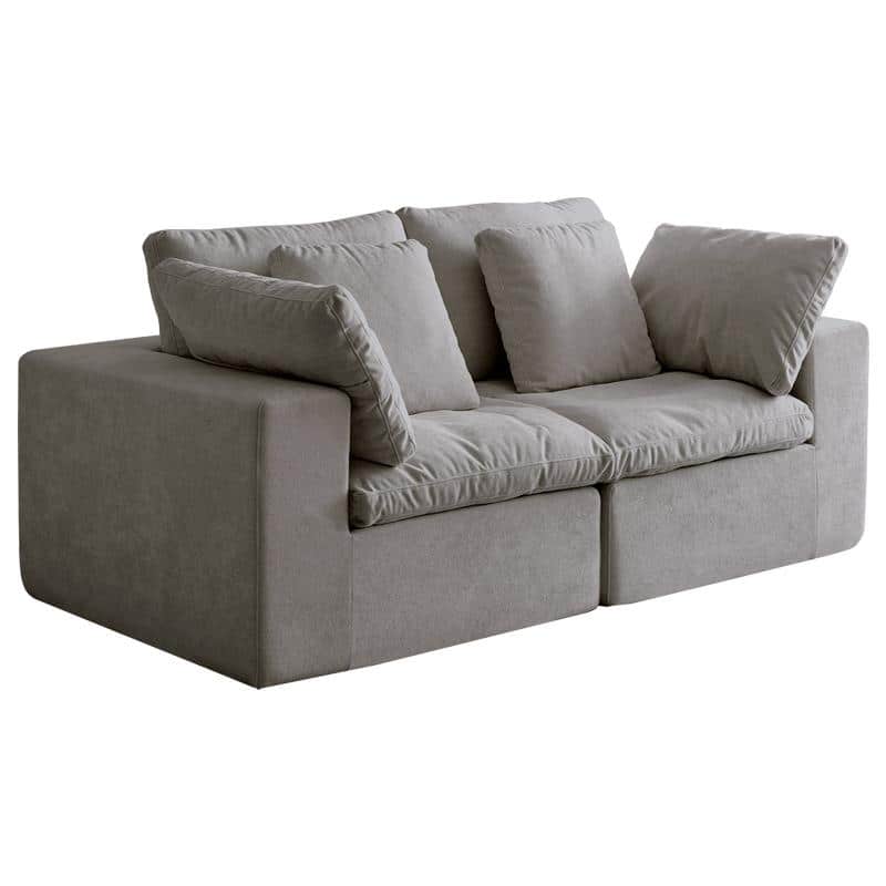 Flannel Modular Sectional Loveseat Sofa with Square Arms and Pillows