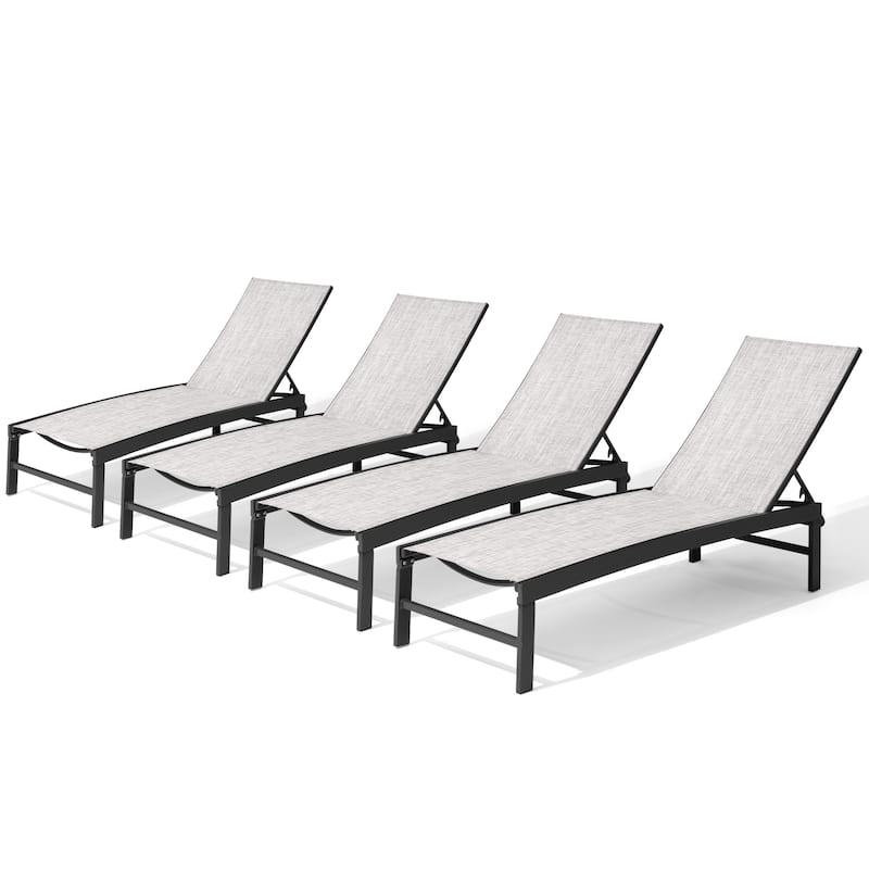 Outdoor Pool Lounger All-weather Adjustable Chaise Lounge Chair - 4PC - Earth
