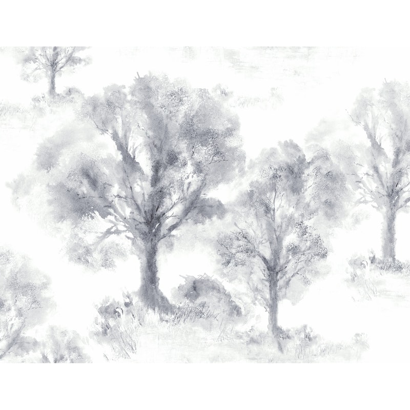 Seabrook Designs Premila Watercolor Trees Unpasted Wallpaper - 27 in. W x 27 ft. L - Metallic Charcoal