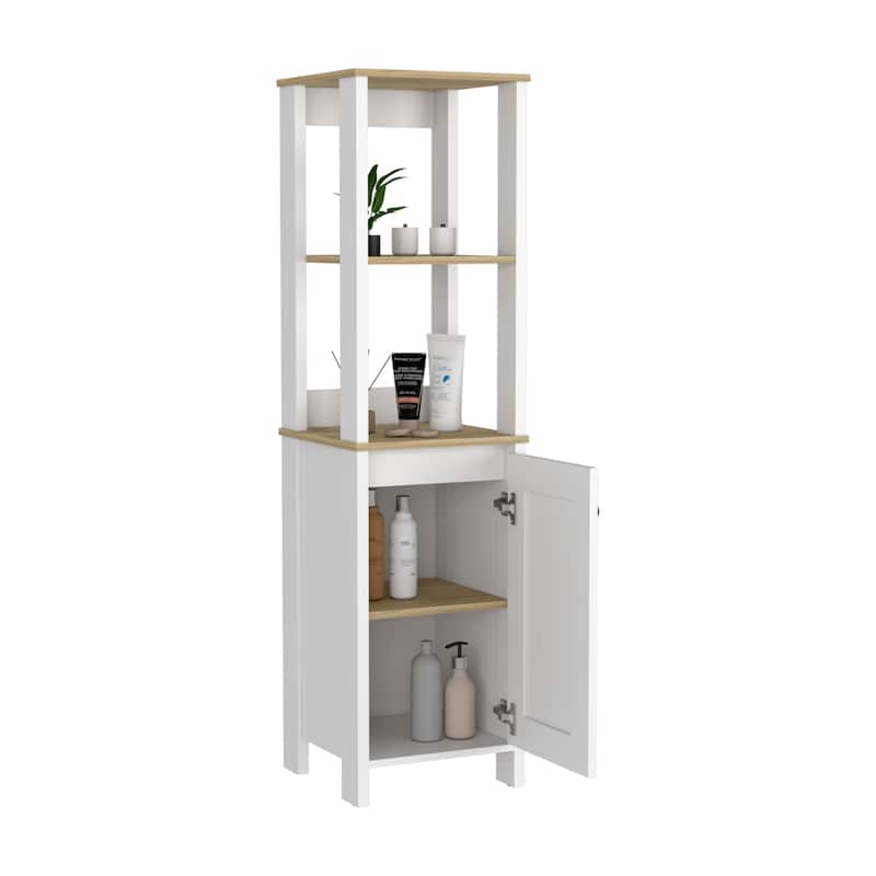 Linen Bathroom Storage Cabinet, Engineered Wood Bathroom Organizer, Freestanding Cabinet with 2 Open & 2 Interior Shelves