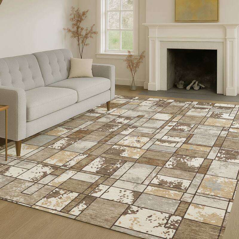 Machine Washable Indoor/ Outdoor Patchwork Chantille Rug
