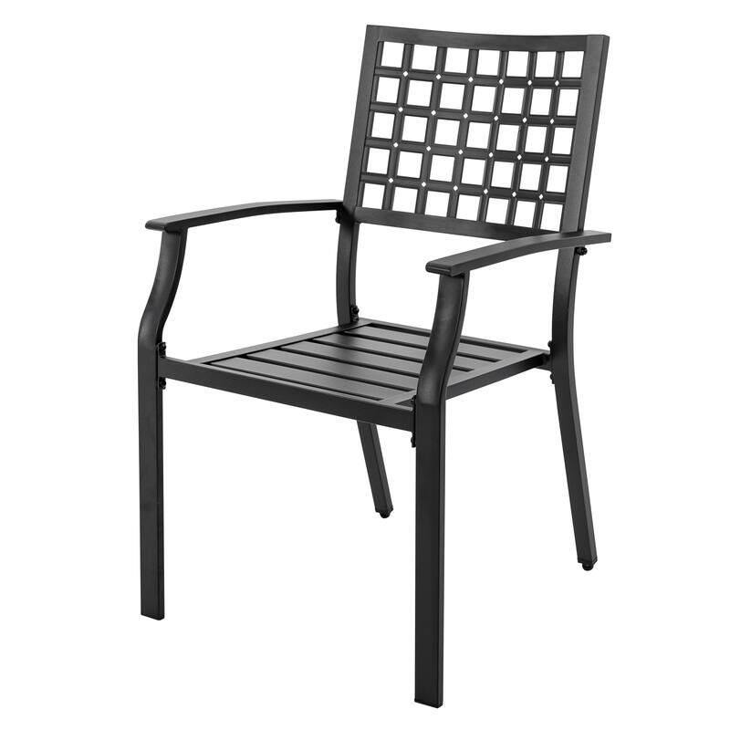 Nuu Garden Outdoor 2-Piece Stackable Dining Chair Set, Powder-coated Iron Frame, Black