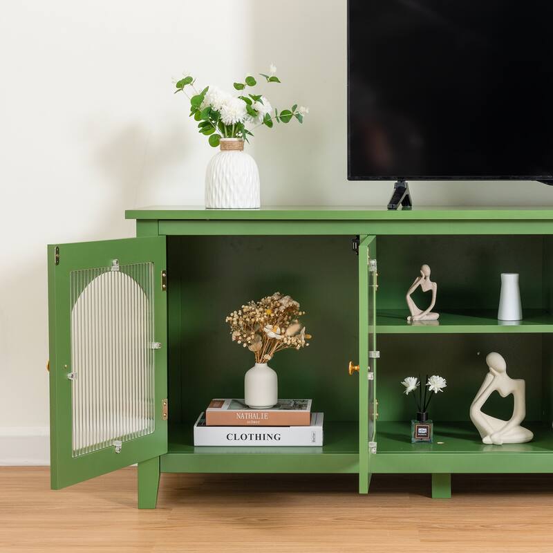 Retro Green Entertainment Center - 71" Solid Wood TV Console with Multi-Storage Space