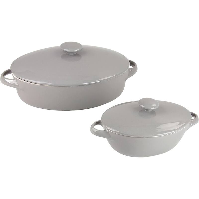 10 Strawberry Street Sienna Covered Casserole 10" and 7" Bakeware Set - Grey