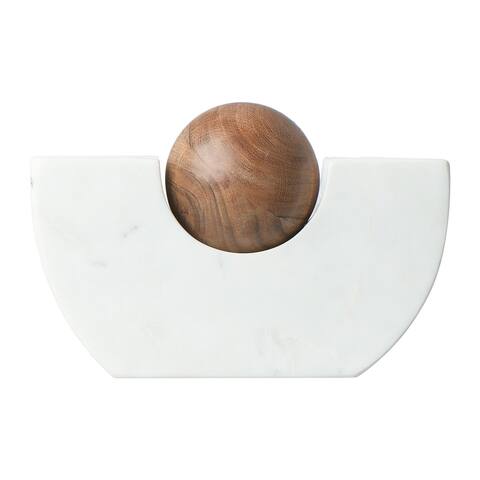 White Marble Taper Holder with Wood Ball
