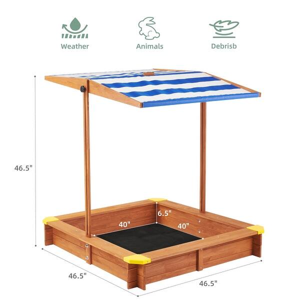 46" Wooden Kids Sandbox with Cover, Large Outdoor Cedar Sandpit for Backyard Play, Perfect Kids Gift for Toddlers