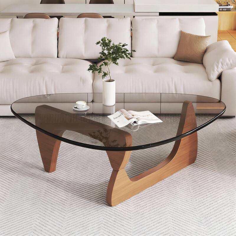Modern Glass Coffee Table, Mid Century Modern Coffee Table, Sleek Coffee Tables, Suitable for Bedroom Living Room - Walnut