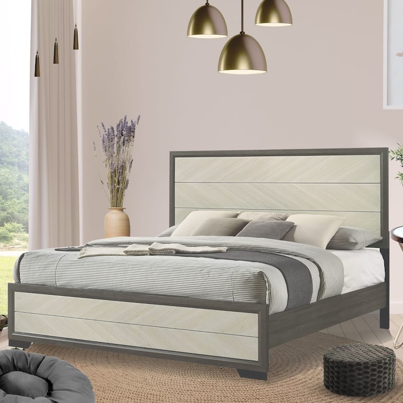 Visalia White/Grey Solid Wood Modern Platform Bed Frame - King