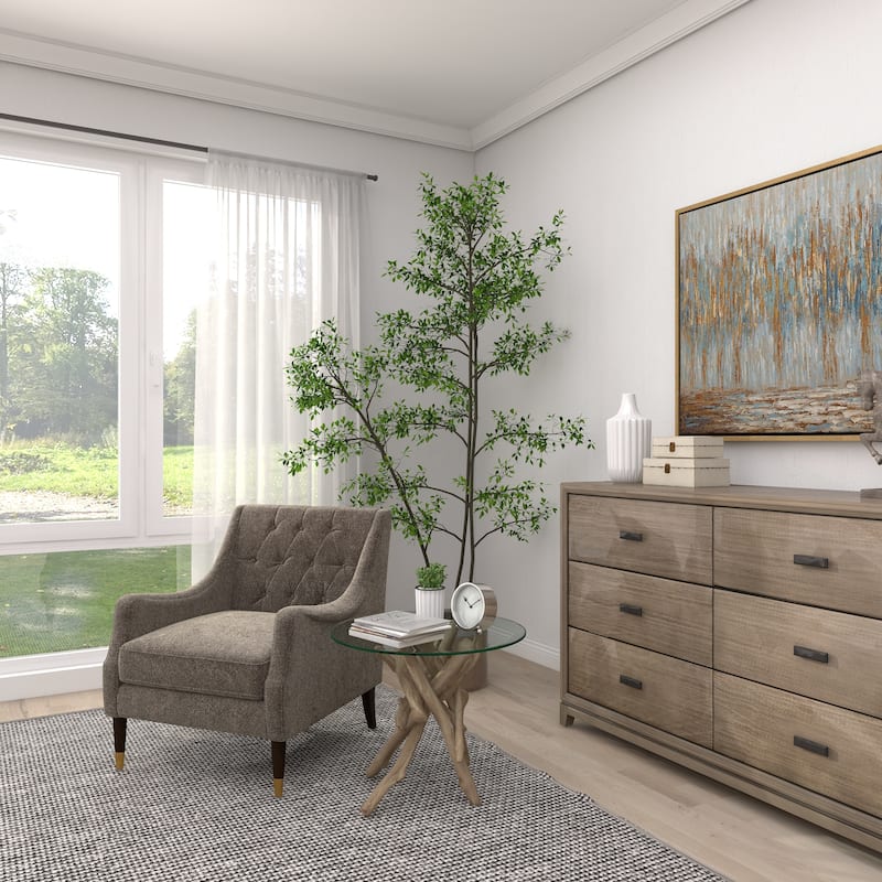 Brown Wood Handmade Tree Branch Accent Table with Clear Glass Top