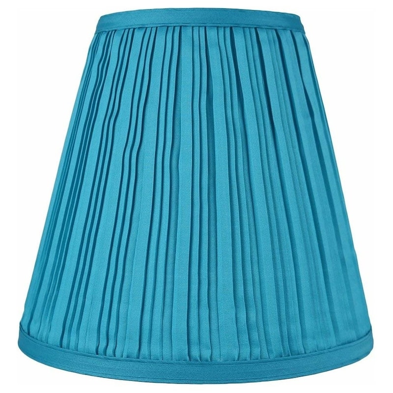 Many Selections Table Lamp Shade, 5 inch Top, 9 inch Bottom, 8.5 inch Slant - Single - Pleated Teal Faux Silk