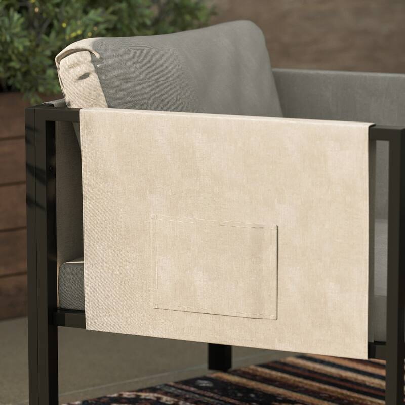 Steel Frame Patio Chair with Included Cushions & Storage Pockets