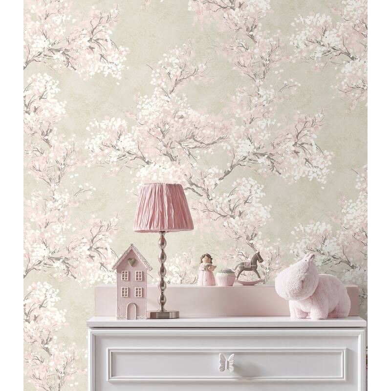 NextWall Cherry Blossom Grove and Stick Wallpaper