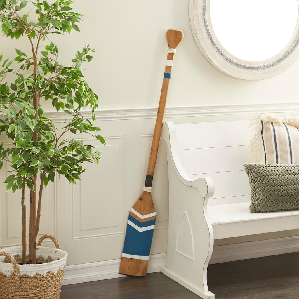 Blue Wood Novelty Canoe Oar Paddle Home Wall Decor with Arrow Design and Rope Detail