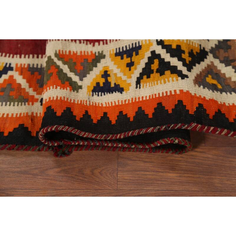 Vegetable Dye Kilim Qashqai Persian Antique Rug Hand-Woven Wool Carpet - 4'11"x 7'5"