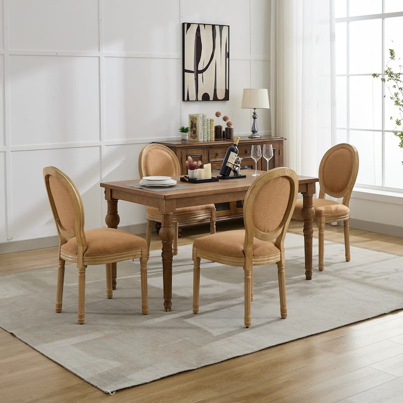 French Style Solid Wood Frame Antique Painting Linen Fabric Back Dining Chair,Set of 2