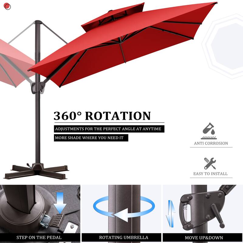Pellebant 10 ft Square Patio Cantilever-Offset Umbrella with Base