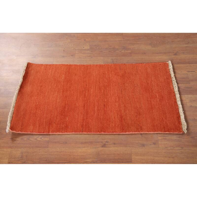 Solid Orange Gabbeh Oriental Foyer Rug Hand-Knotted Wool Carpet - 1'8"x 3'2"