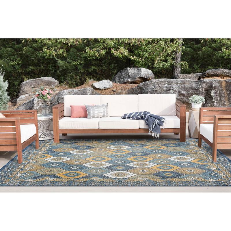 Alfresco Nautical & Coastal Geometric Reversible Indoor/Outdoor Area Rug