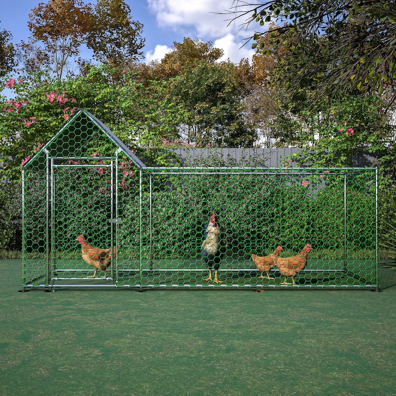 GDFStudio - Leonard Extended Outdoor Metal Chicken Coop with Secure Walk-In Design for Poultry and Small Animals