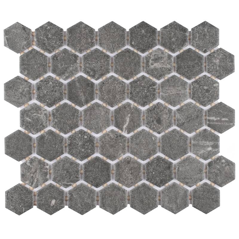 Merola Tile Liverpool Hex Dark Grey 10" x 11-3/8" Ceramic Mosaic Floor and Wall Tile