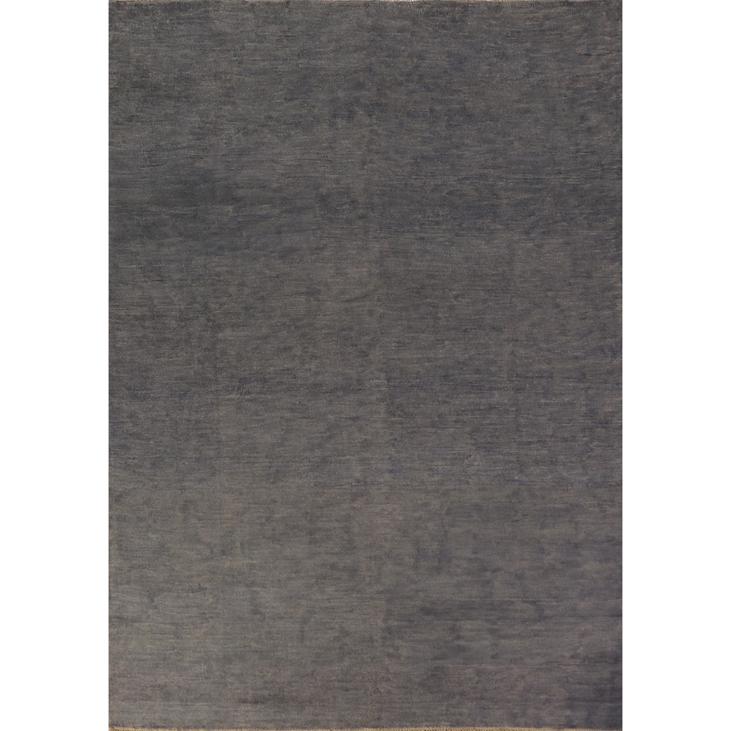 Gabbeh Modern Area Rug Hand-Knotted Strip Gray Wool Carpet - 5'7" x 7'10"