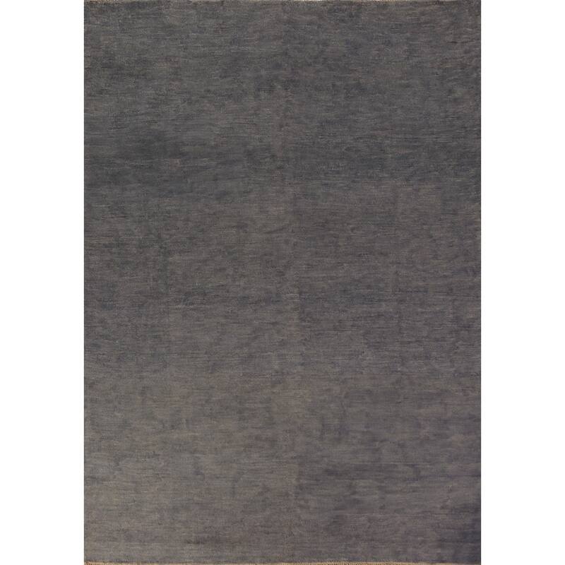 Gabbeh Modern Area Rug Hand-Knotted Strip Gray Wool Carpet - 5'7" x 7'10"