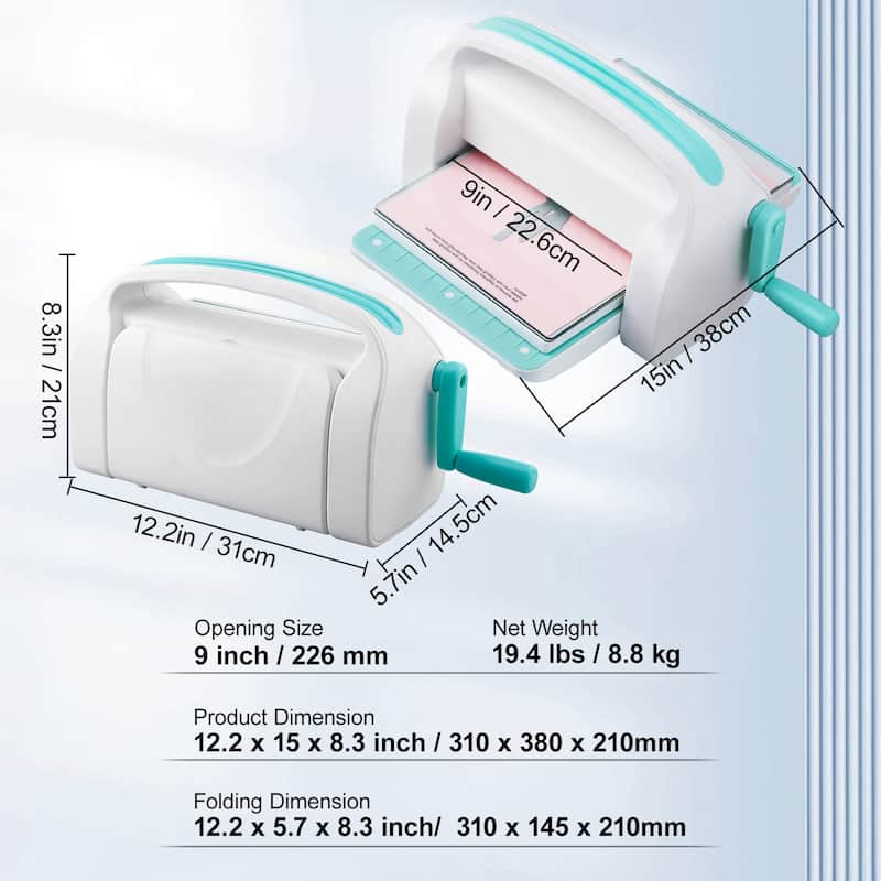 Manual Die Cutting & Embossing Machine, Portable Cut Machines, 9 inch Opening Scrapbooking Machine Full Kit Included - 9 inch