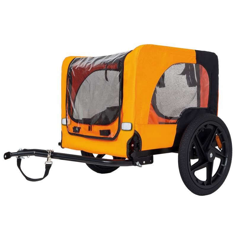 Outdoor Heavy Duty Collapsible Pet Bike Trailer with 16-Inch All-Terrain Wheels & Universal Hitch, Foldable Carrier Cart