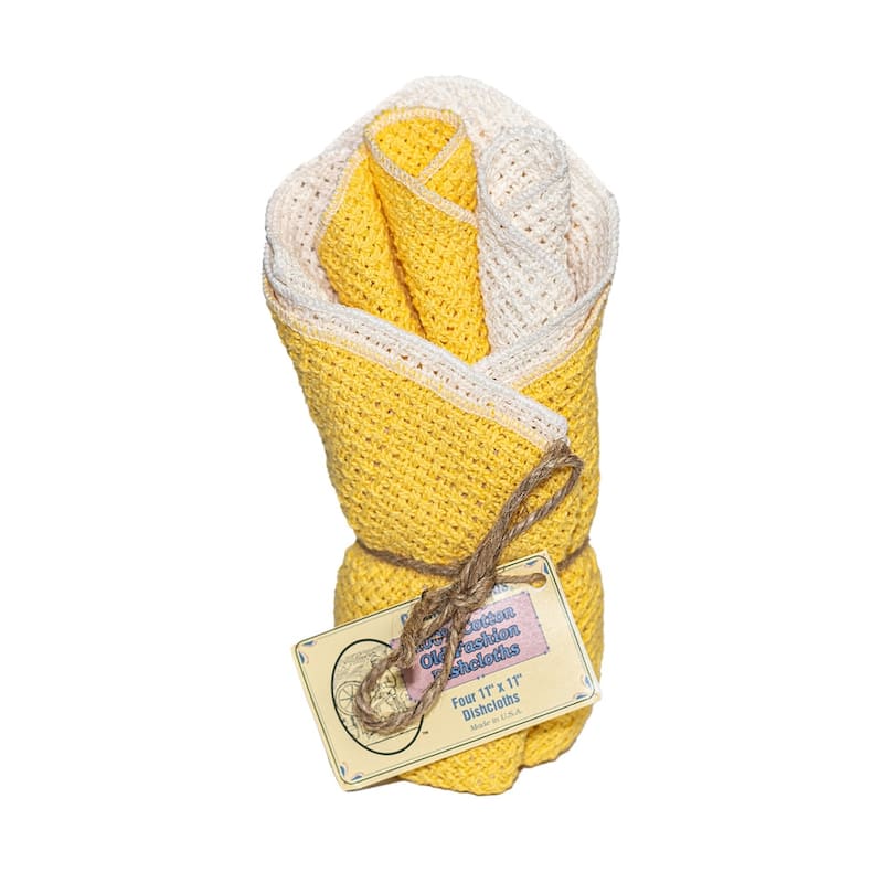 Country Cottons 100 Percent Old Fashion Cotton Dishcloths 11"x11" Set of 4 (2 natural color mixed with 2 colors of your choice) - Goldenrod