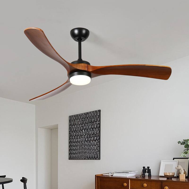 Quiet Reversible DC Motor with 3-Speed Timer and 3 Color-Changing Lights, Wood Ceiling Fan with Lights and Remote - Walnut