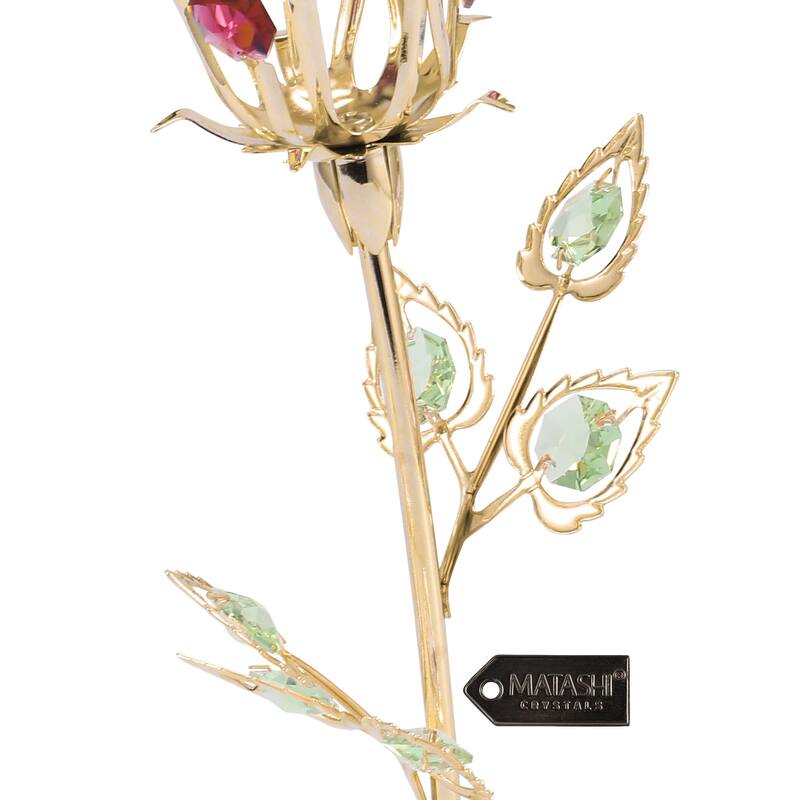 Matashi 24K Gold Plated Rose Flower w/ Red, Pink & Green Crystals