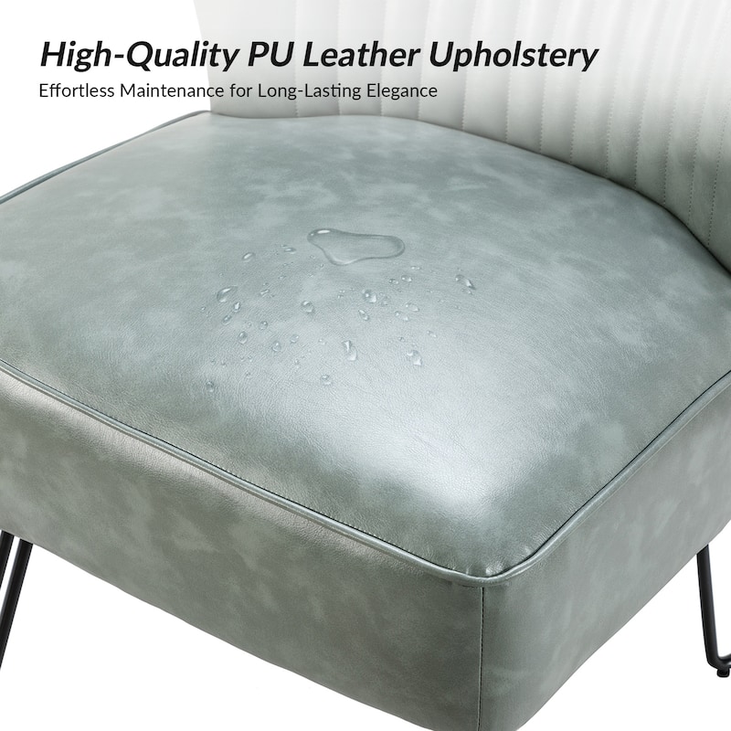 Donia Modern Faux Leather Wingback Armless Side Chair with Metal Legs by HULALA HOME