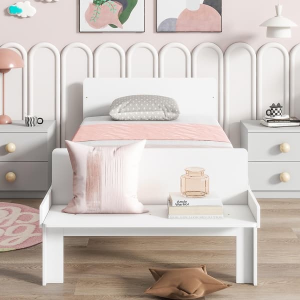 slide 2 of 26, Modern Twin Bed with Footboard Bench Ideal for Any Youthful Bedroom White