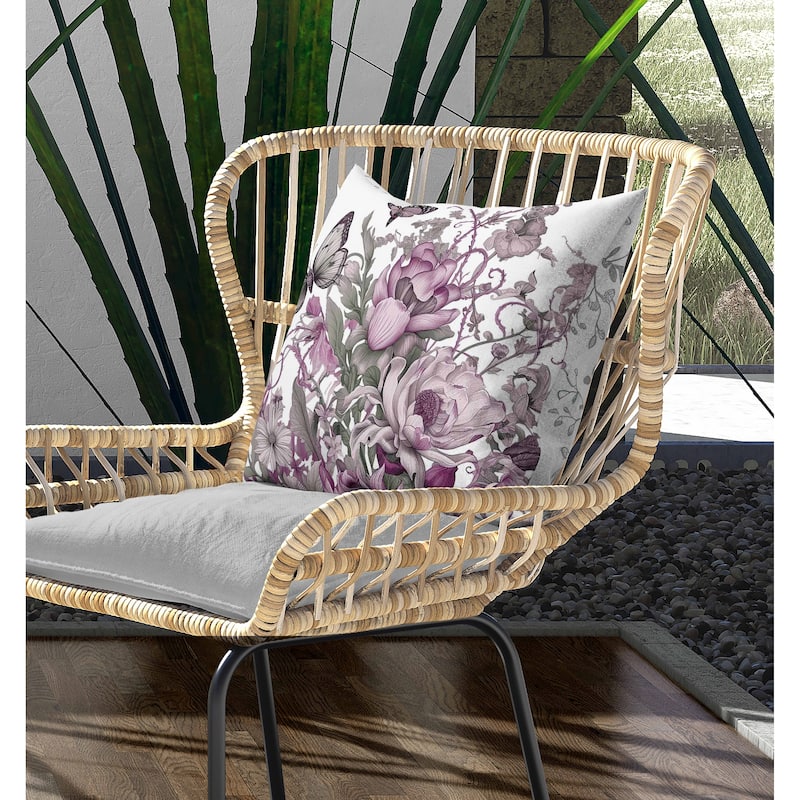Garden Delights Indoor/Outdoor Reversible Throw Pillow White and Pink