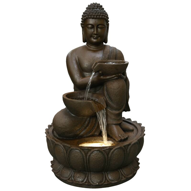 32.25" LED Lighted Large Buddha Outdoor Garden Water Fountain - Bronze