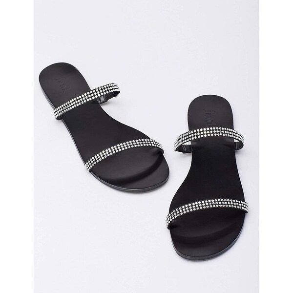 black sparkly flat sandals