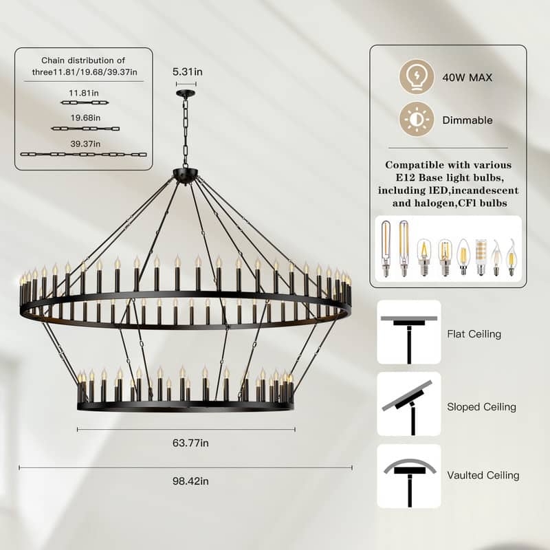Extra Large Wagon Wheel Chandeliers Black Modern Farmhouse Candle Chandeliers